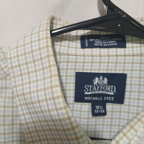 Stafford Shirt Mens Size 16.5. (32-33)  Plaid Long Sleeve Button Up Cotton Read - Picture 2 of 10
